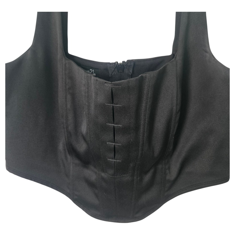 Rue21 Black Corset Crop Top Womens Large Square Neck Boned Zipper Back